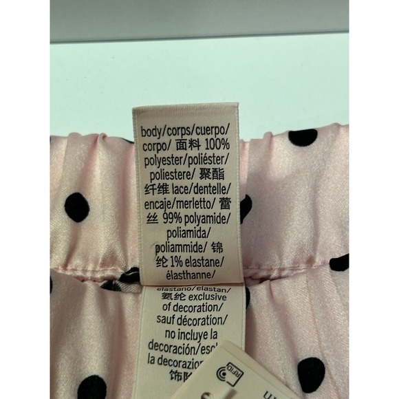 Victoria's Secret Satin Shorts XS Pink With Black Polka Dots Black Lace Trim New - Picture 8 of 10
